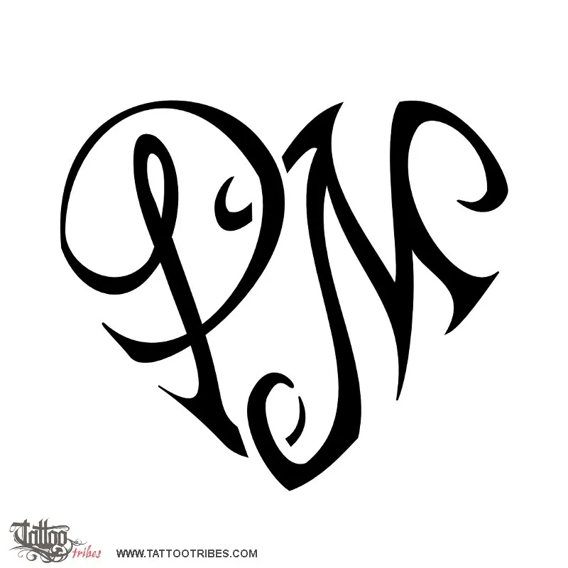 Tattoo image of P+M heart, Love
