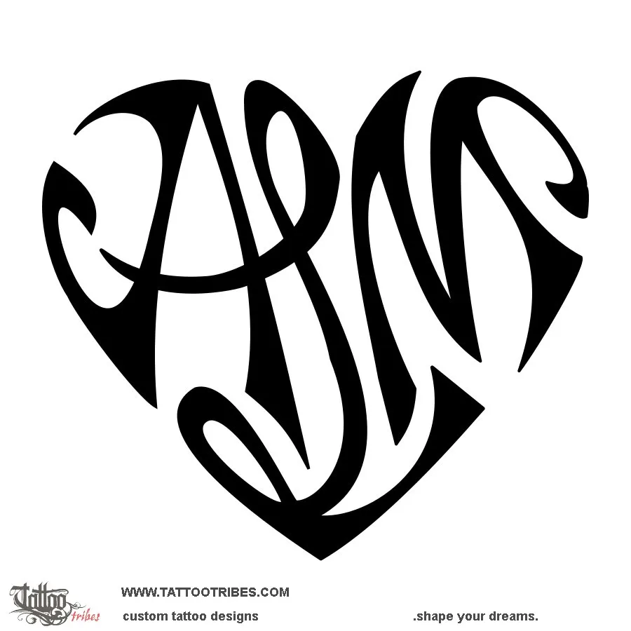 Tattoo image of A+L+M heart, Family bond