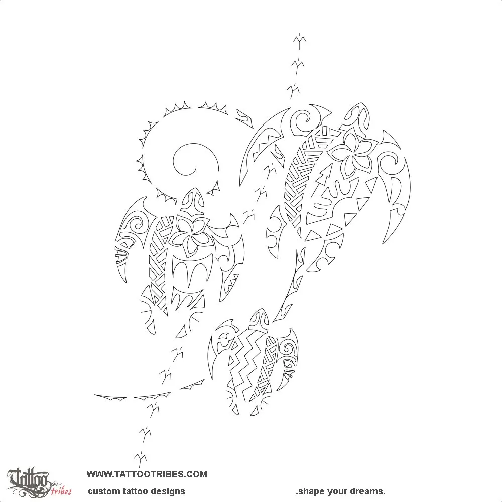 Stencil outline of Honu ´e toru, 3 turtles
