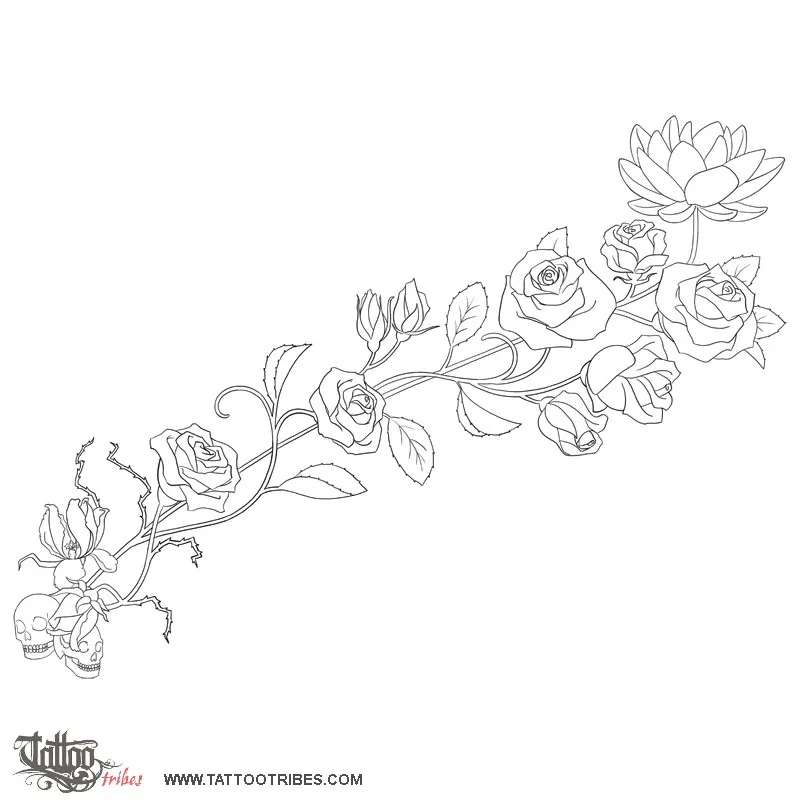 Stencil outline of Rose and lotus, Back to life