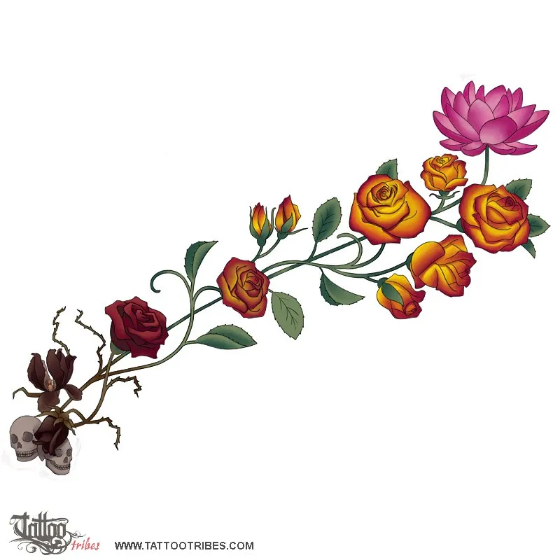 Tattoo image of Rose and lotus, Back to life