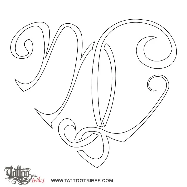 Stencil outline of M+L heart, Union, love