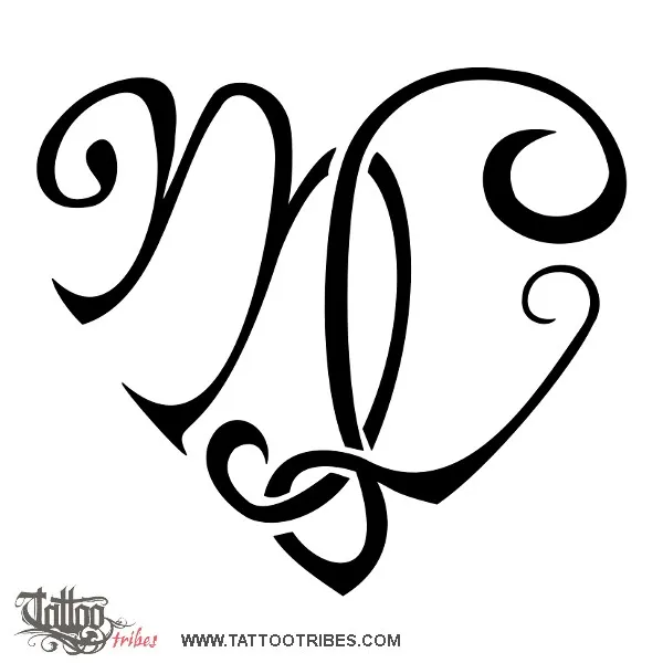 Tattoo image of M+L heart, Union, love