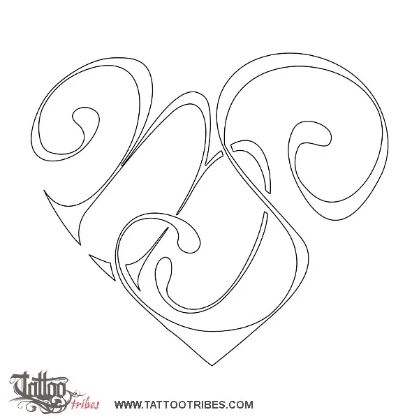 Stencil outline of M+S heart, Bond, affection