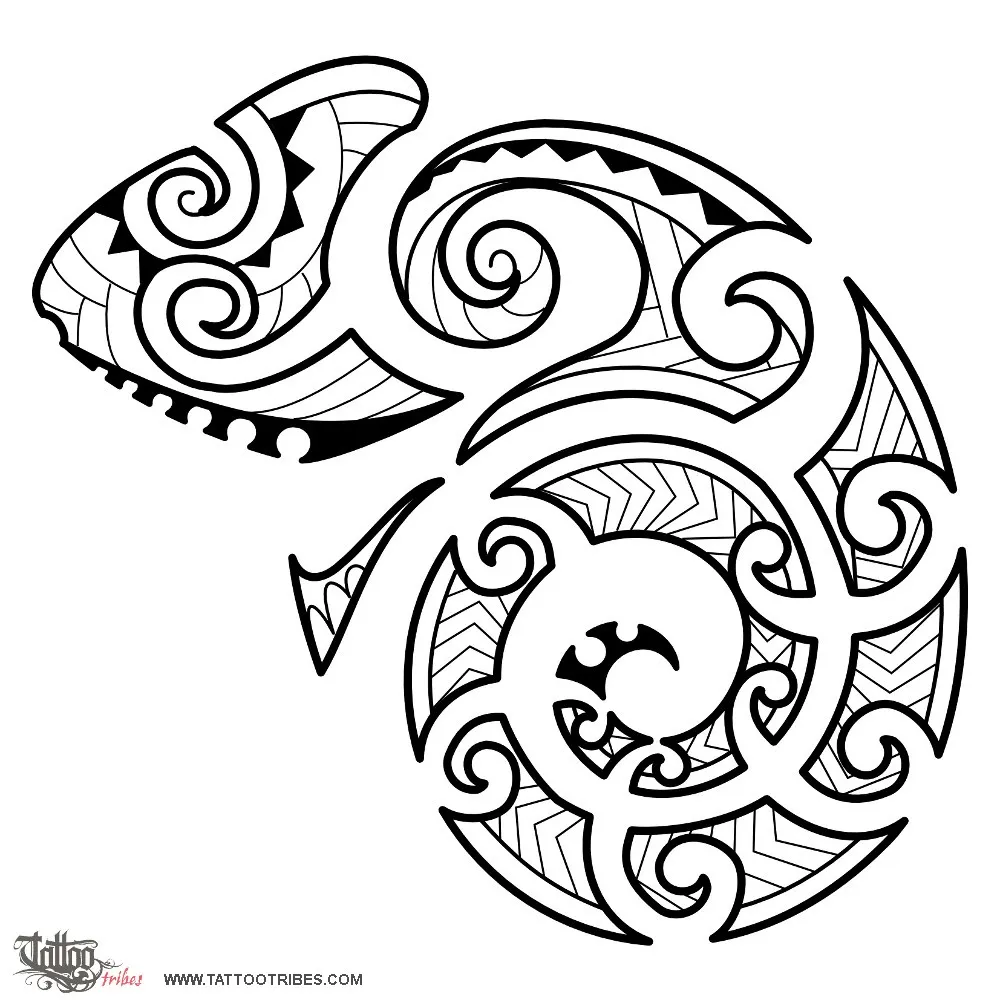 Tattoo image of Maori style chameleon, Transformation