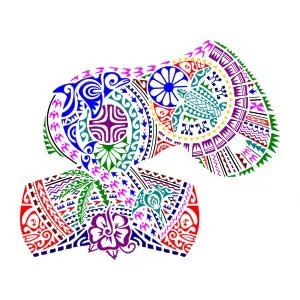 Polynesian half sleeve and pec tattoo