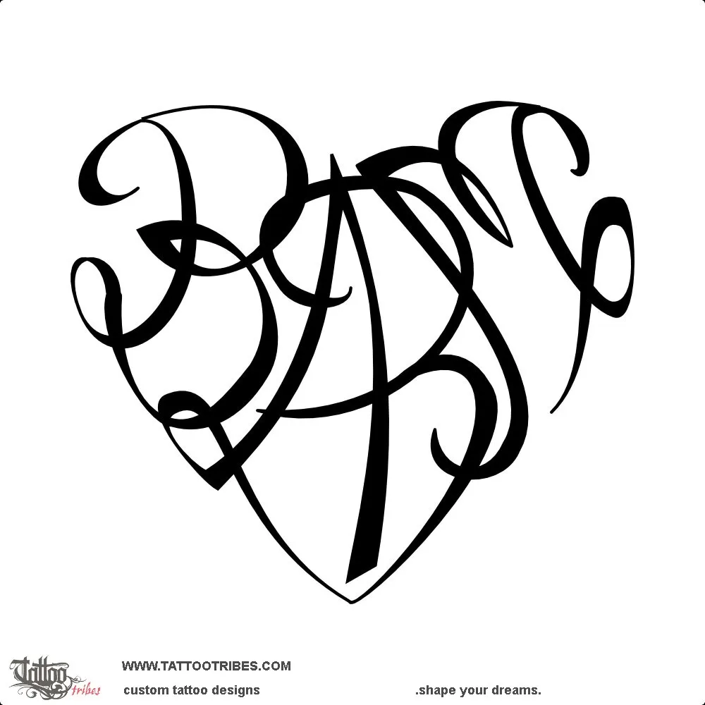Tattoo image of B+A+B+M heart, Union