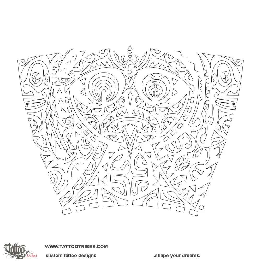 Stencil outline of Te miti e te maua, Sea and mountain