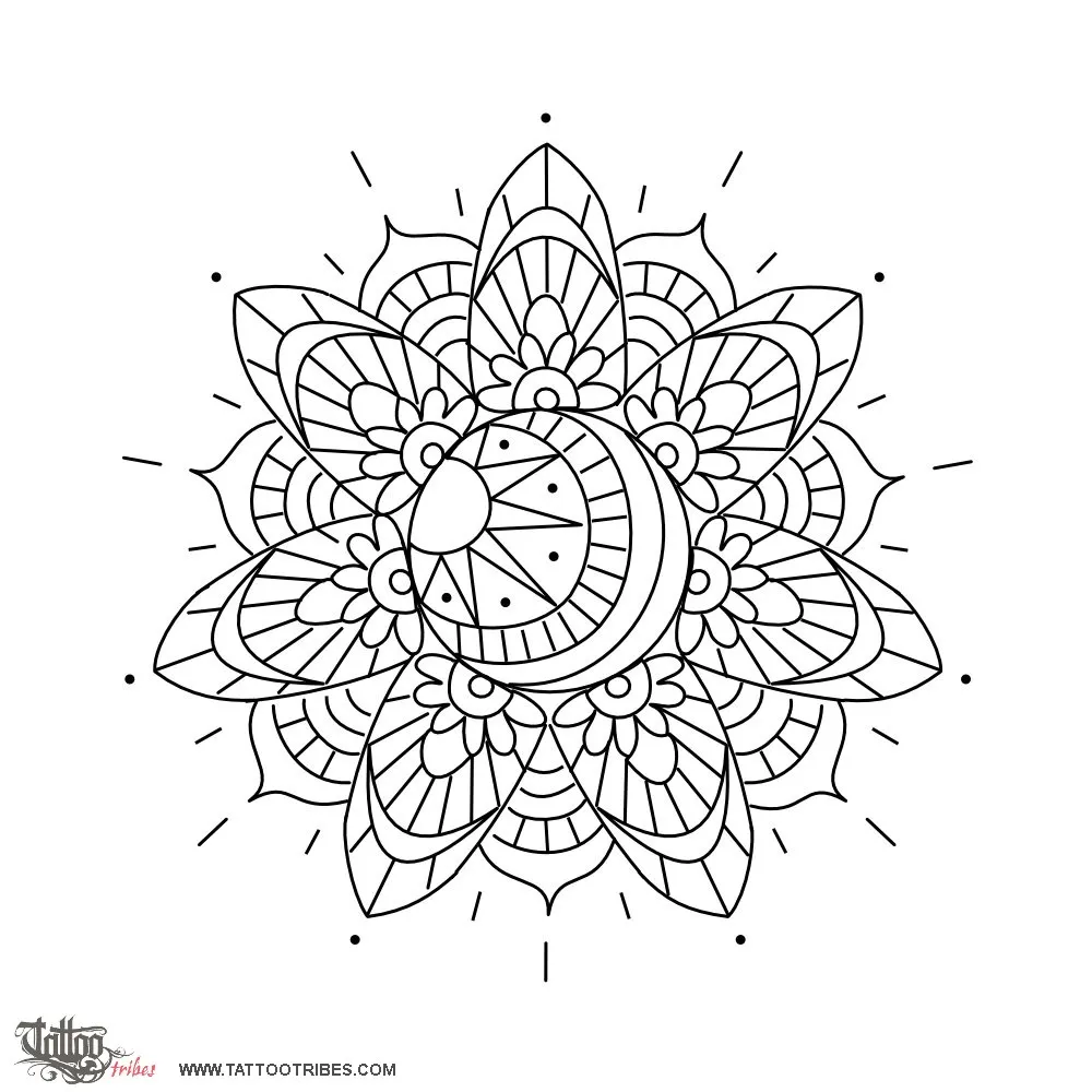 Stencil outline of Mehndi sun, Life, joy