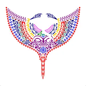 Polynesian upper back manta tattoo