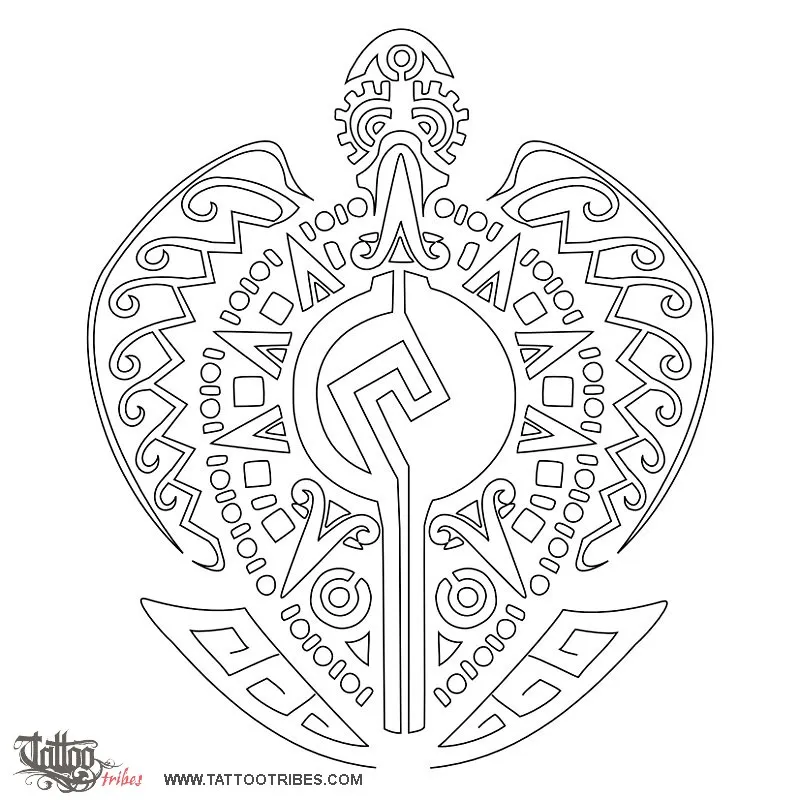 Stencil outline of Mayan turtle, Wisdom, voyage