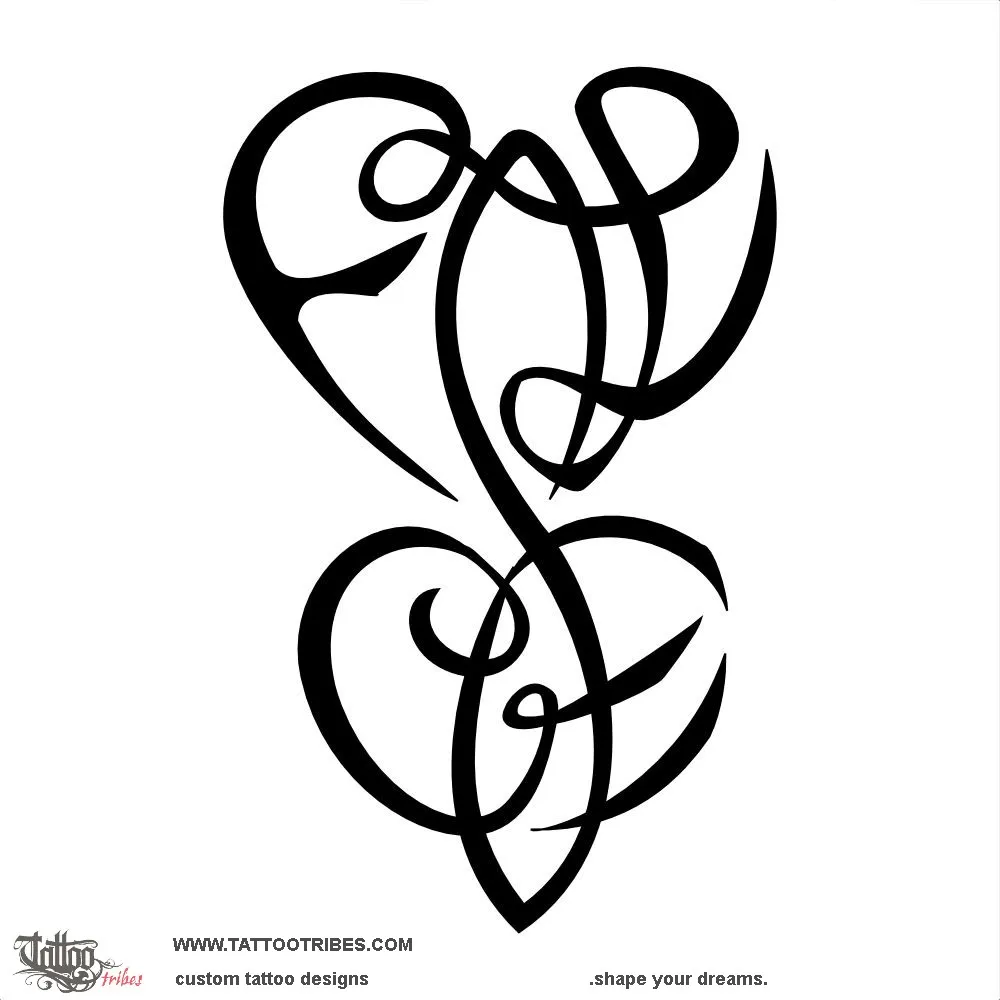 Tattoo image of F+L and C+E hearts, Eternal bond