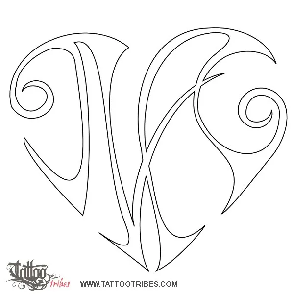 Stencil outline of N+A heart, Union, love