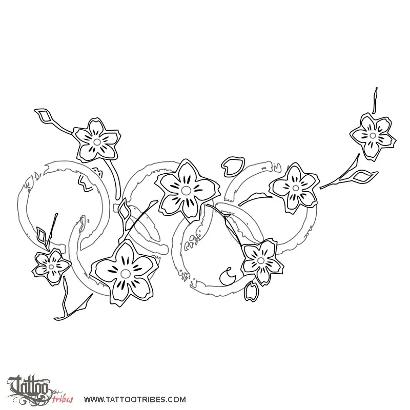 Stencil outline of Olympic blossoms, Cherry blossoms