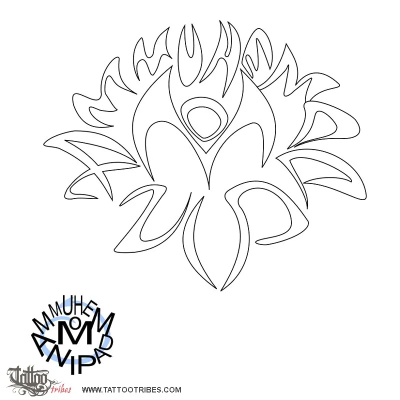 Stencil outline of Om mani padme hum, Lotus flower