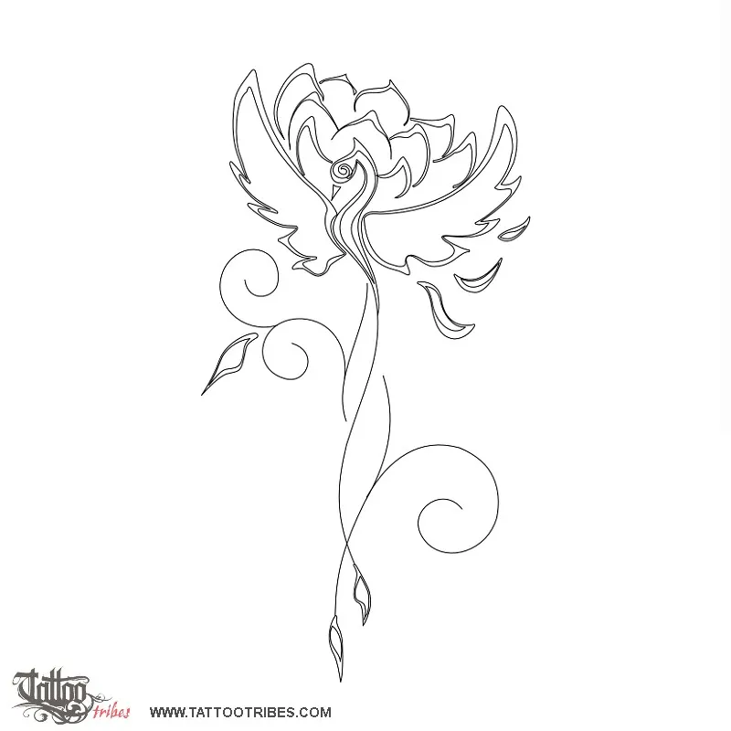 Stencil outline of Phoenix and lotus, Rebirth, healing