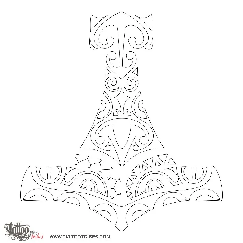 Stencil outline of Polynesian Mjolnir, Protection