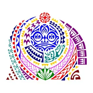 Polynesian tiki protection half sleeve
tattoo