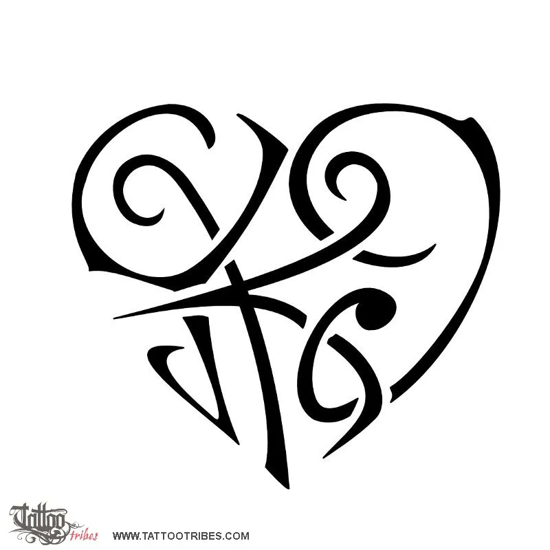 Tattoo image of Y+K+I heart, Love