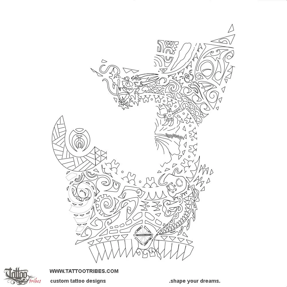 Stencil outline of Dragon and koi, Attitude