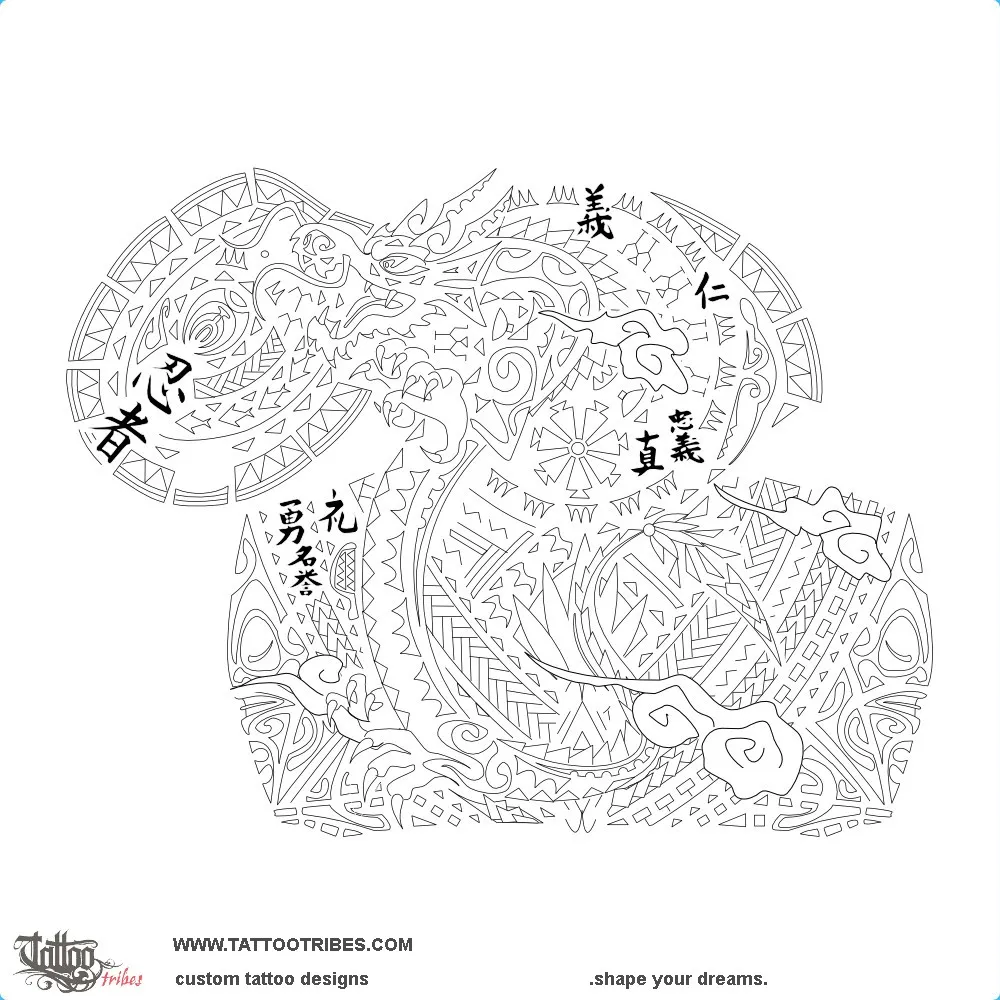 Stencil outline of Dragon sleeve, Bushido