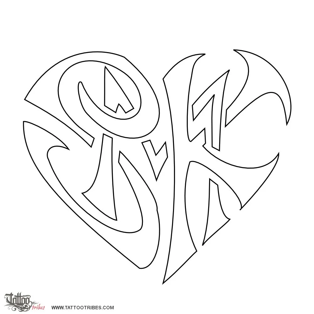 Stencil outline of S+M+K heart, Union