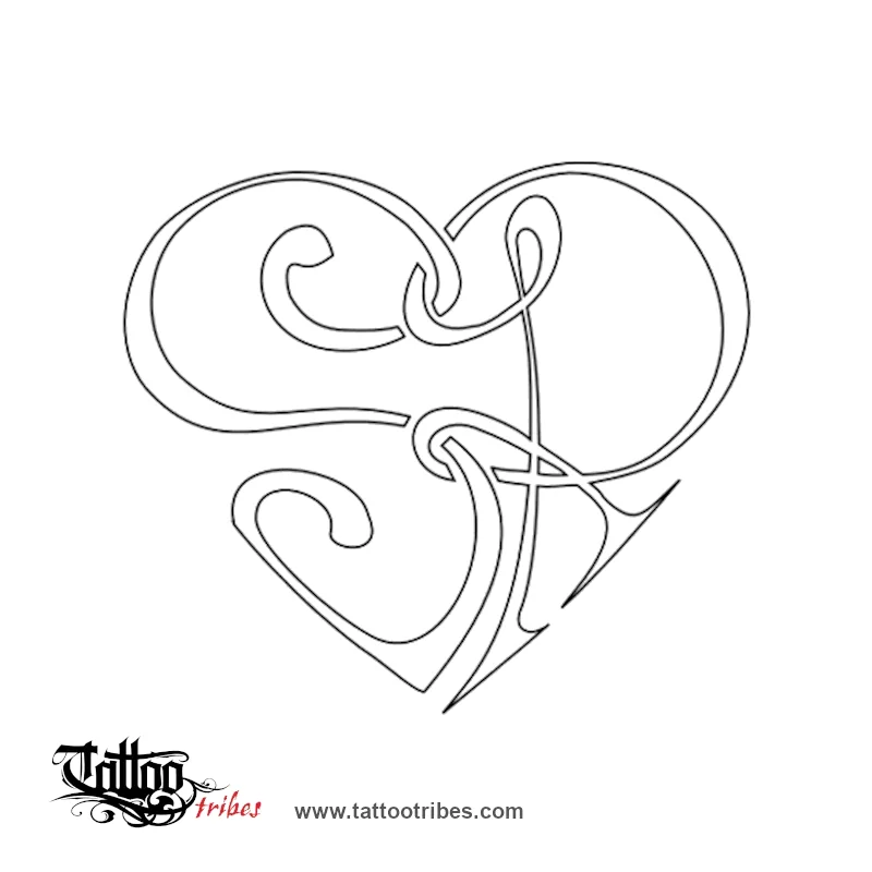 Stencil outline of S+R heartigram, Union, love