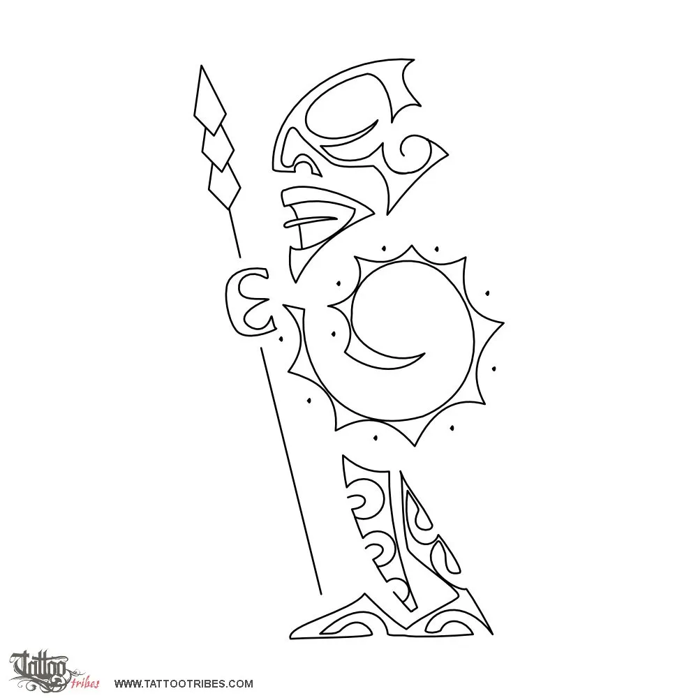Stencil outline of Tiki warrior, Protection