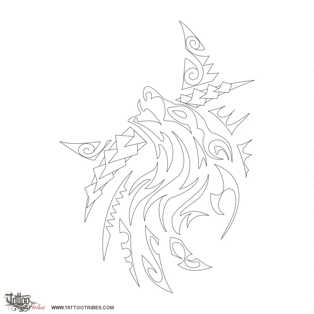 Stencil outline of Tribal wolf, Strength, passion