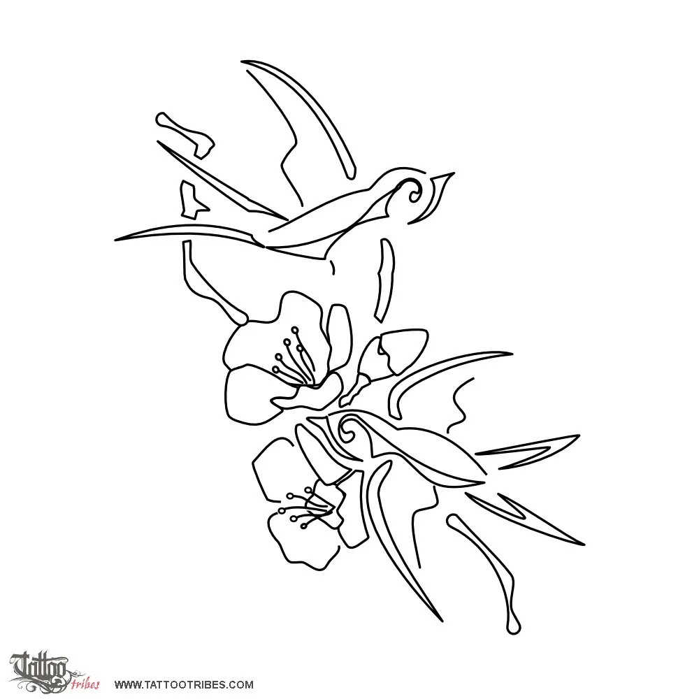 Stencil outline of Swallows & flowers, Rebirth
