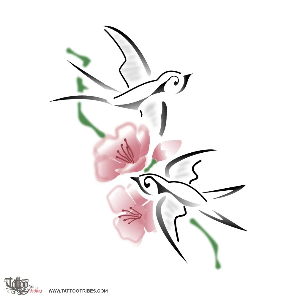 Tattoo image of Swallows & flowers, Rebirth