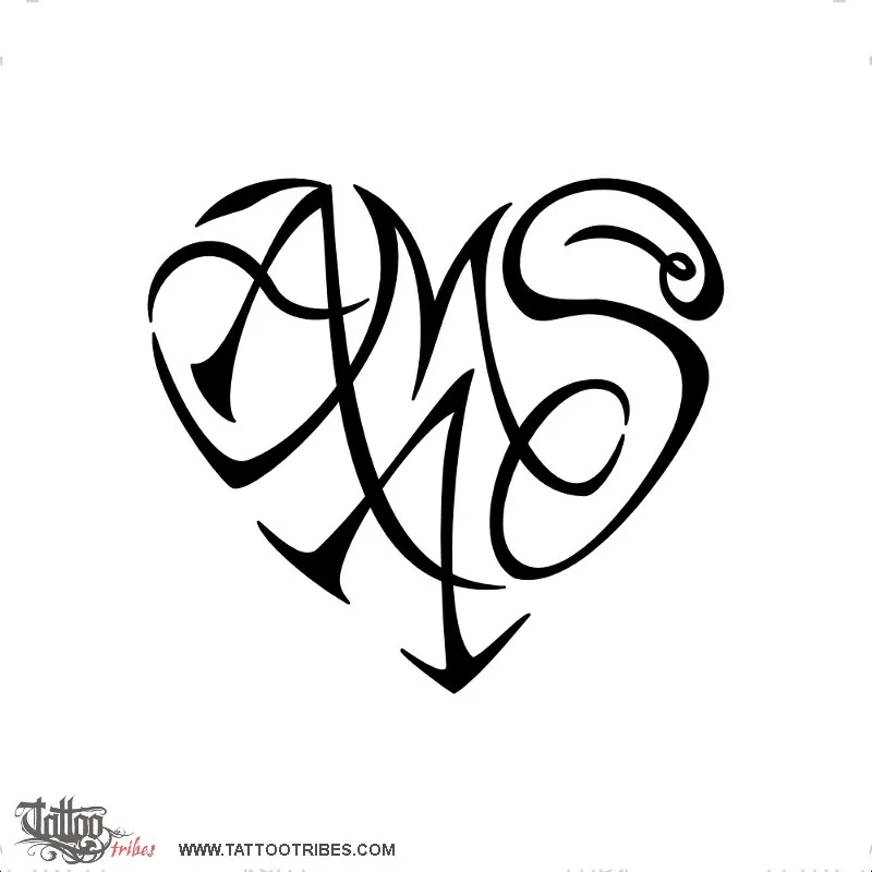 Tattoo image of A+M+A+S heart, Bond