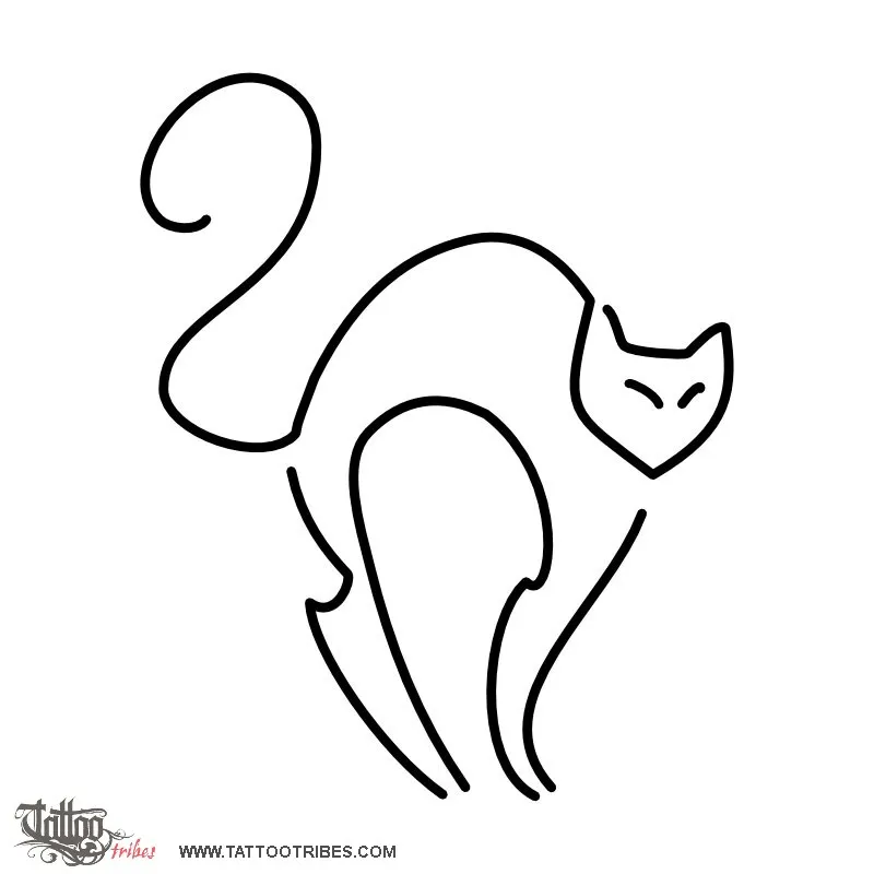 Tattoo image of minimalist stirring cat, lineart cat