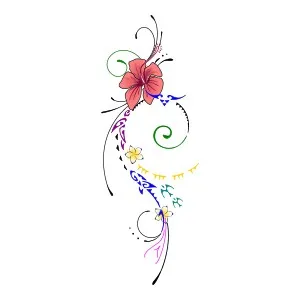 Polynesian feminine back tattoo