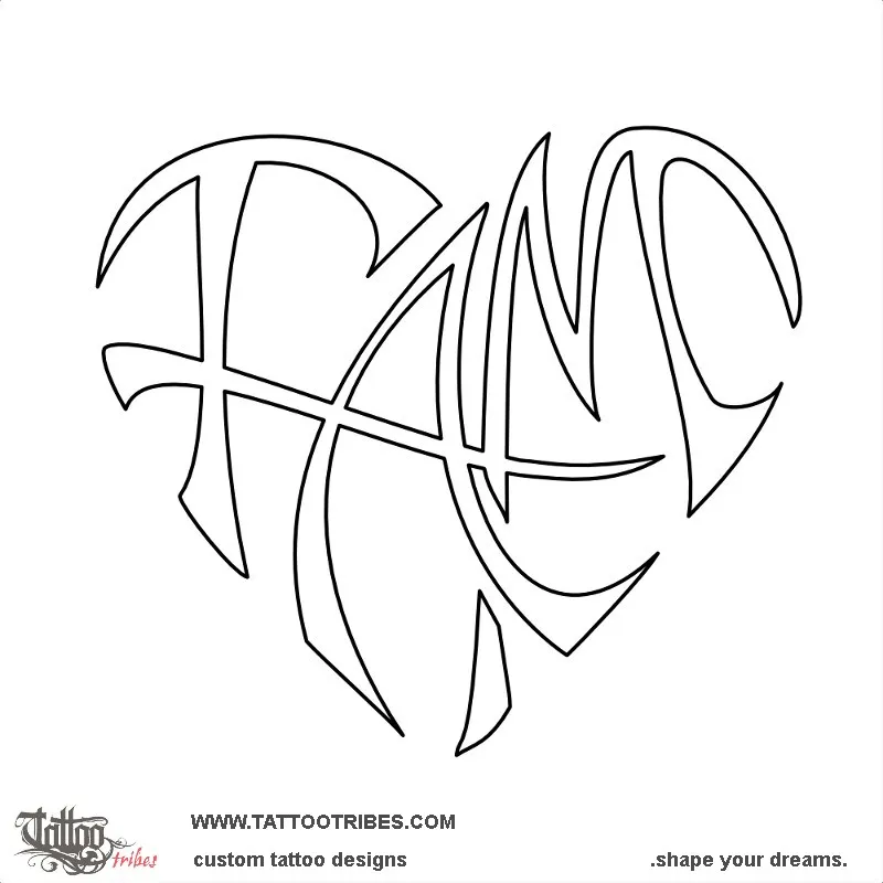 Stencil outline of F+A+M heartigram, Bond