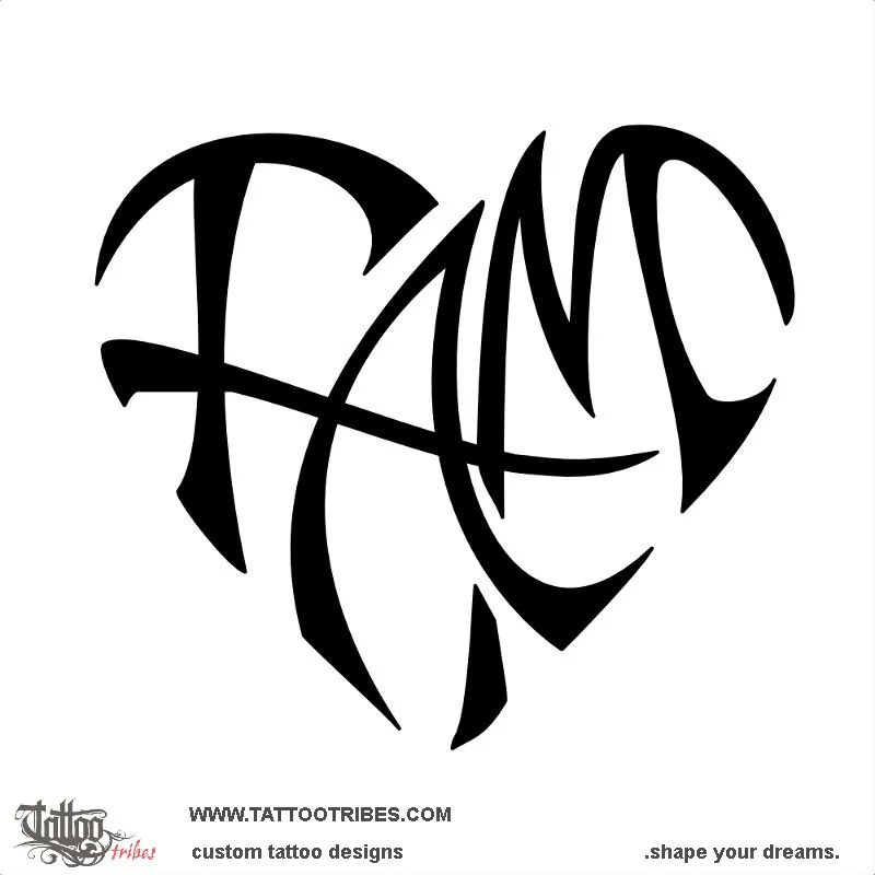 Tattoo image of F+A+M heartigram, Bond