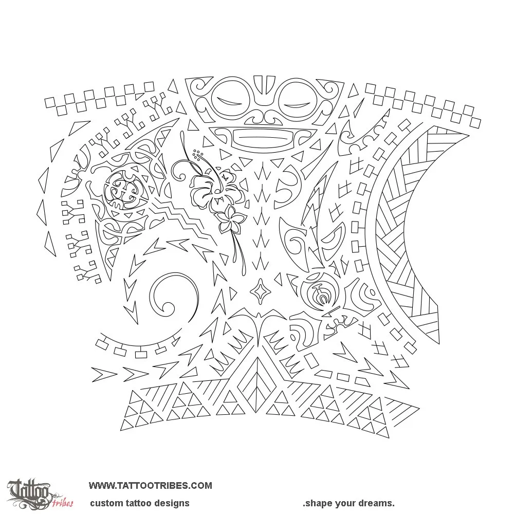 Stencil outline of Koa wahine sleeve, Warrior woman
