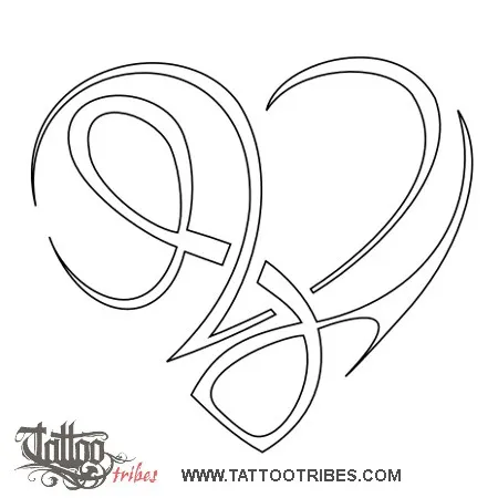 Stencil outline of V+L heart, Love, bond