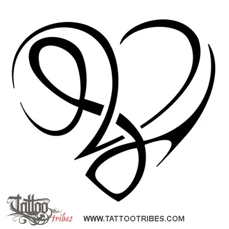 Tattoo image of V+L heart, Love, bond