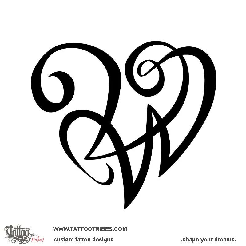 Tattoo image of V+W heartigram, Bond