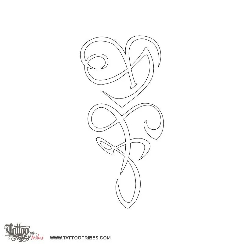 Stencil outline of Y+A & F+J hearts, Love, union