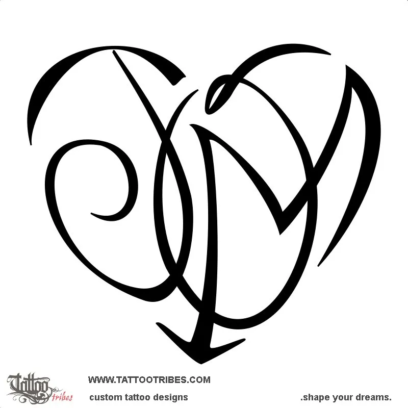 Tattoo image of J+O+M heart, Bond