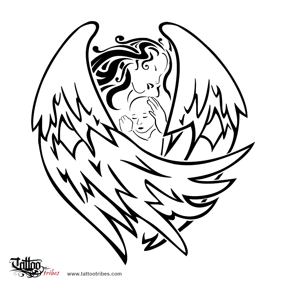 Tattoo image of Angel and baby, Birth, protection, love