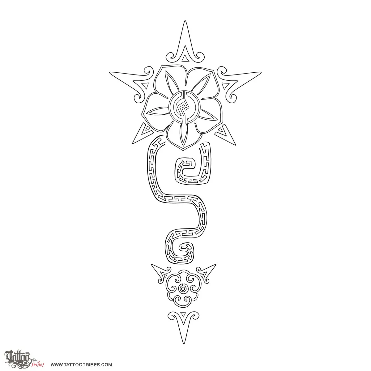Stencil outline of Aztec flower, Friendship, freedom