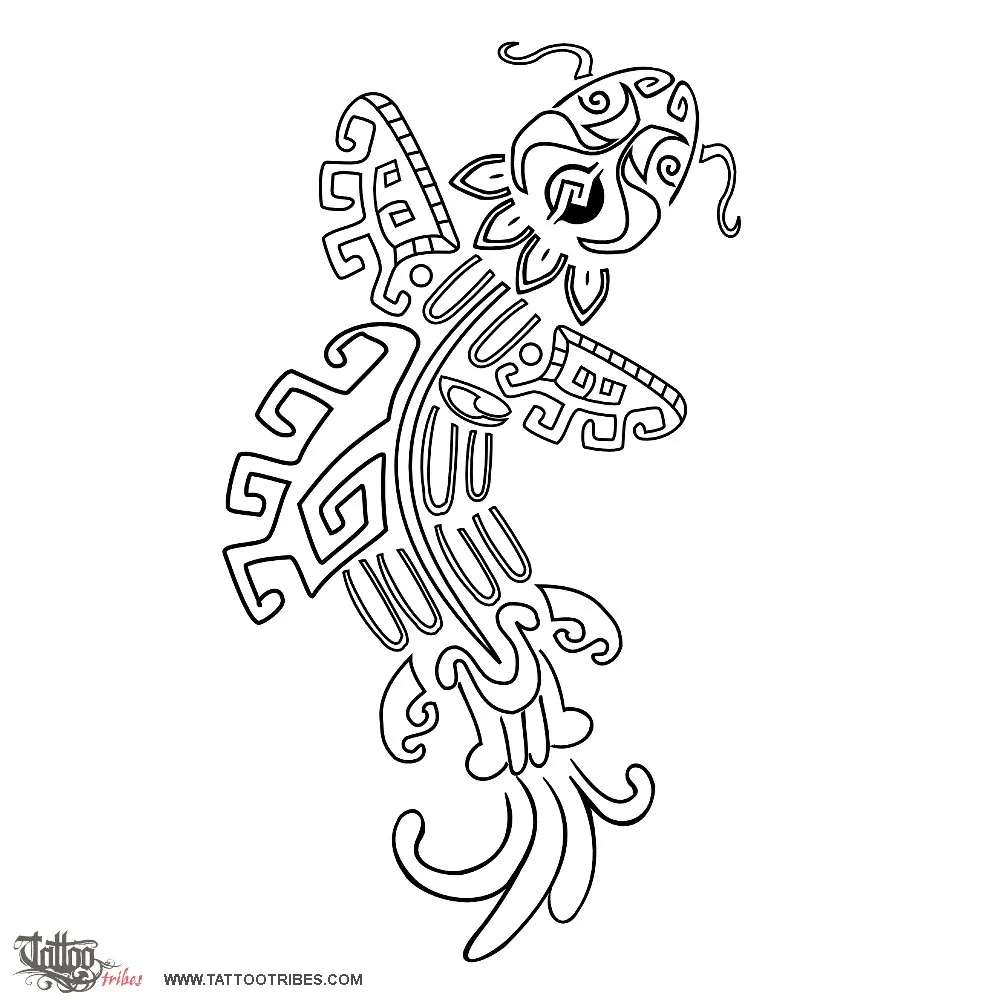 Tattoo image of Aztec style koi carp, Divinity, glory
