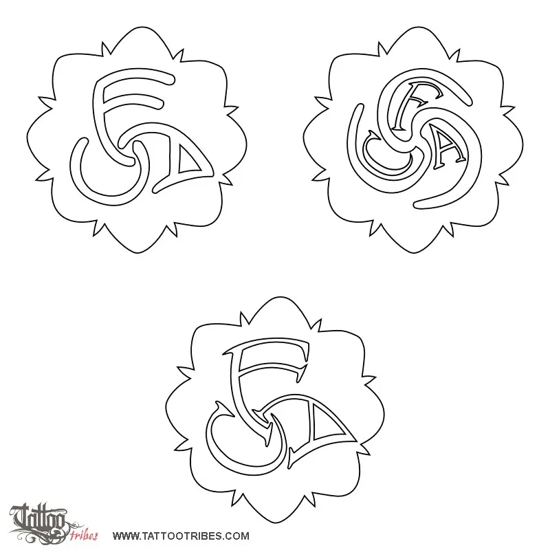 Stencil outline of Rosette with letters, F + A + C