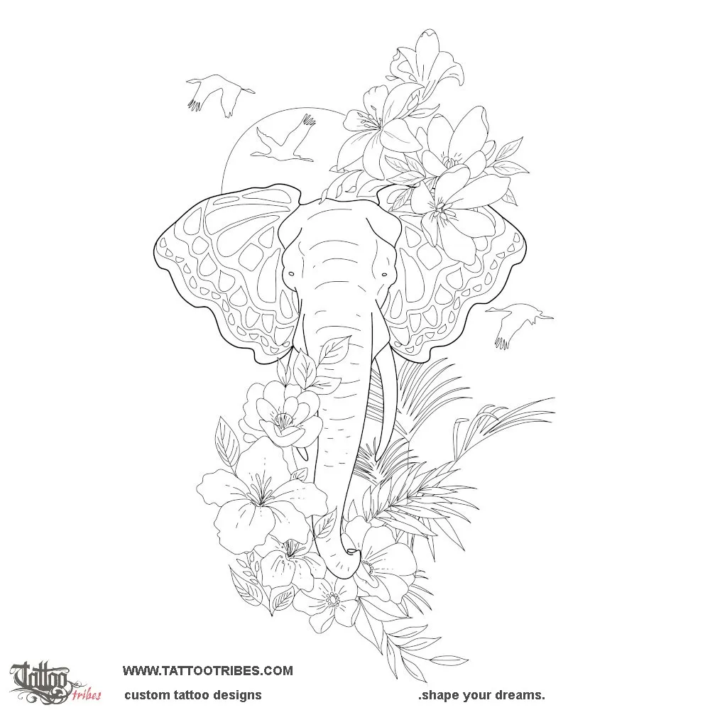Tattoo image of Elephant & butterfly, Duality