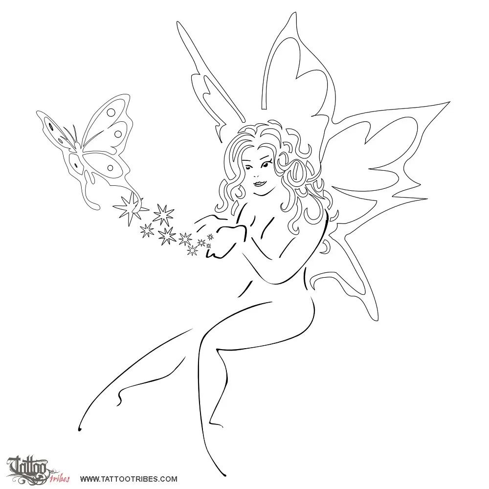 Stencil outline of Fairy with butterfly, Joy and freedom