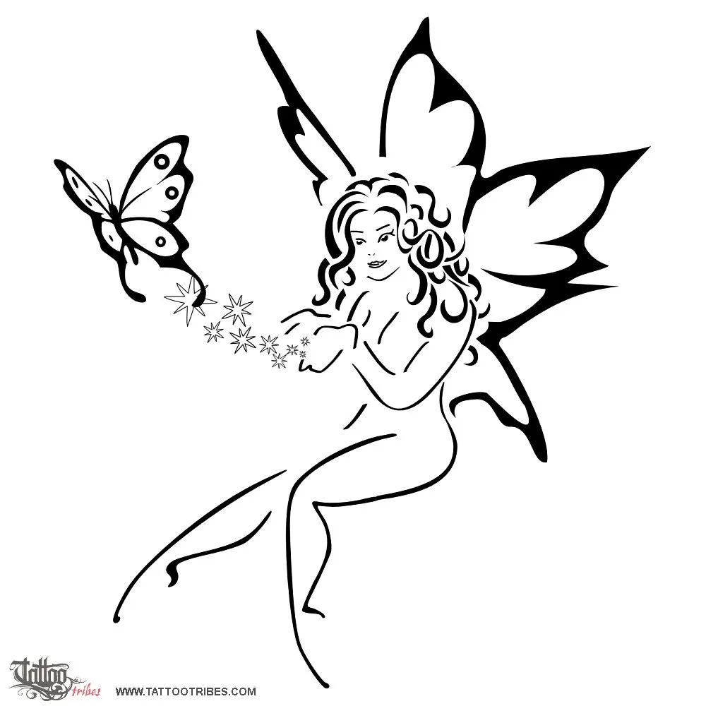 Tattoo image of Fairy with butterfly, Joy and freedom