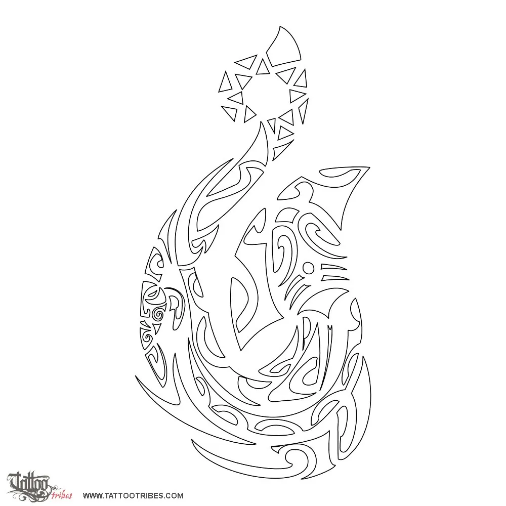 Stencil outline of Hei Matau, Fish hook - wealth